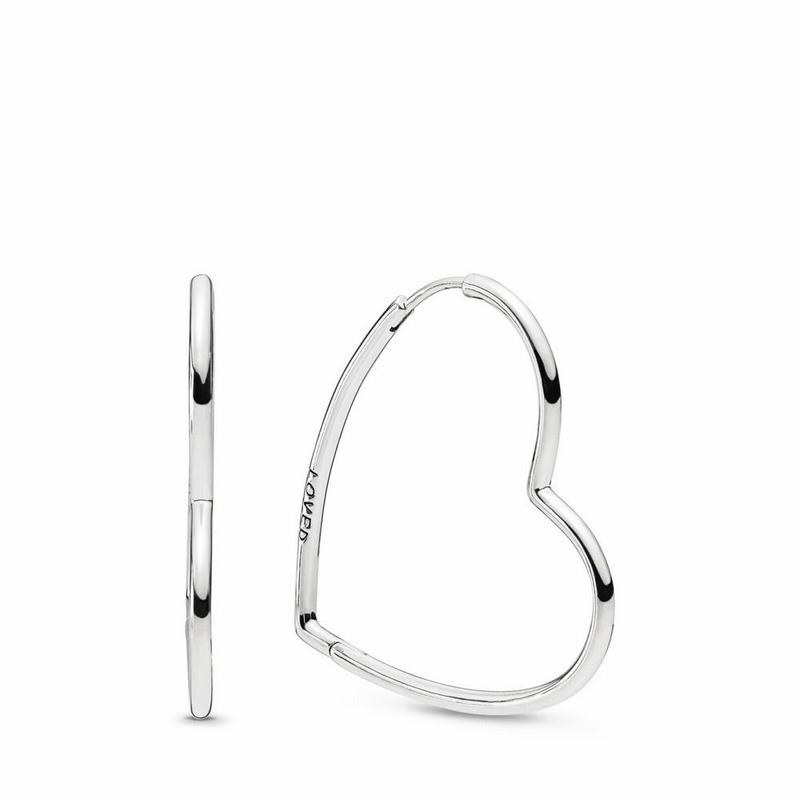 Pandora Asymmetric Hearts Of Love Hoop Earrings Large - Sterling Silver - Canada | BN9957OX